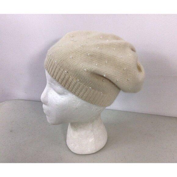 Angora Wool Pearl Winter Hat Beanie Womens One Size - Picture 1 of 4